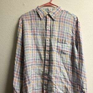 Peter Millar Men's 100%  Linen Plaid Button Pastel Shirt, Size: M, EUC